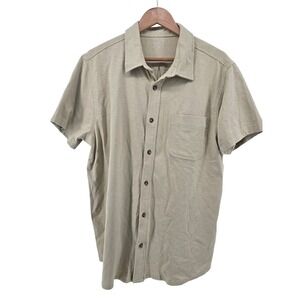 J.Crew Men's XL Khaki Short Sleeve Button Up Shirt Casual Cotton Blend Chino